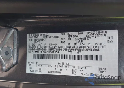 2015 Ford Escape Titanium from USA, damaged, VIN 1FMCU9J9XFUB27158